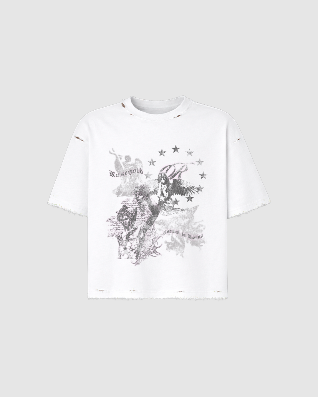 ROSEGOLD X RM RIPPED WHITE T-SHIRT